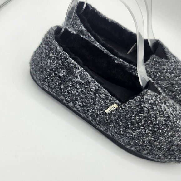 Toms Alpargata Charcoal Gray Black Sweater Fur Inside Leather Sole Shoe 8.5 - Picture 2 of 8